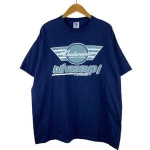 Vintage Y2K Budweiser King Of Beers Whassup T-Shirt XL USA Navy